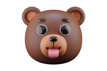Playful 3D brown bear emoticon with a big tongue sticking out. background removed