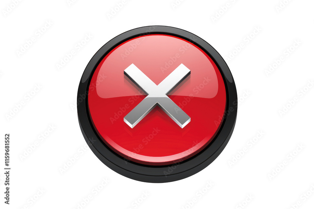 Aufkleber Red circular button with a metallic gray X, signifying cancel or no. background removed