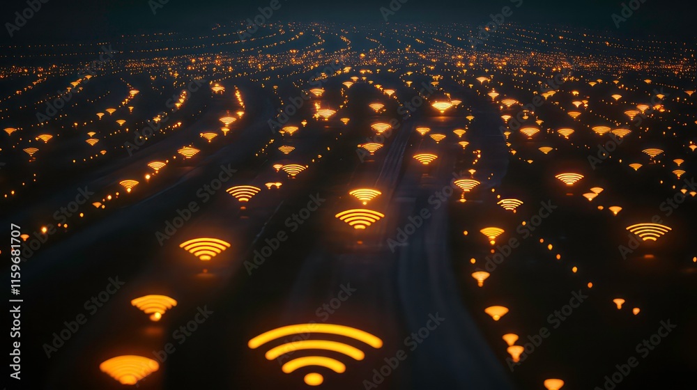 Leinwandbilder glowing wifi symbols form abstract network pattern.