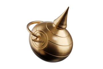 Elegant golden vessel with a pointed top and a handle, isolated on transparent background. background removed