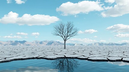 Tranquil aerial view of drought-stricken tree the impact of climate change on nature's landscape