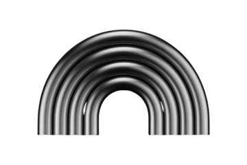 Abstract image of four concentric metallic arcs forming a rainbow-like shape against a transparent background. background removed