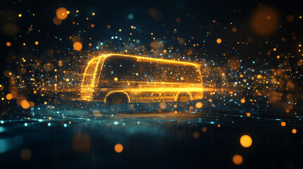 Bus of particles on a dark background. Bus from circles and points