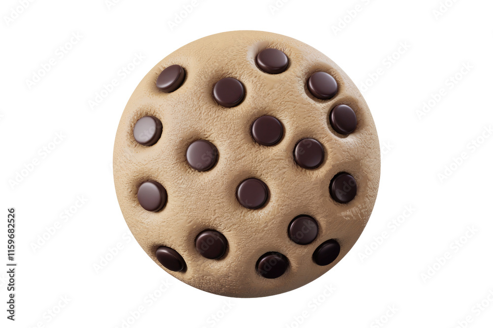 Poster a spherical chocolate chip cookie, a unique 3d rendering of a baked treat. background removed