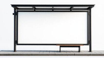 Billboard mockup at a bus stop with a blank white space, ideal for displaying promotional banners and creative advertisements.