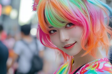 Fototapeta premium fashionable Japanese female posing , Harajuku fashion style