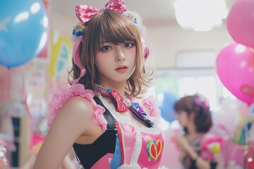 Fototapeta premium fashionable Japanese female posing , Harajuku fashion style