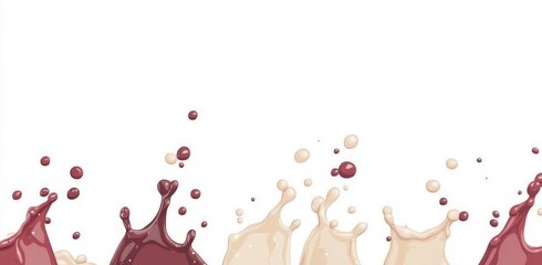 Naklejka premium A 3D image depicting chocolate pieces landing in chocolate sauce and milk cream splashing nearby.