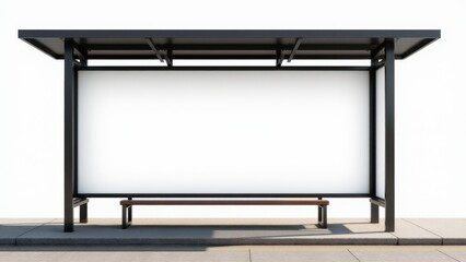 Clean and empty bus stop mockup featuring a white billboard for custom banner advertising.