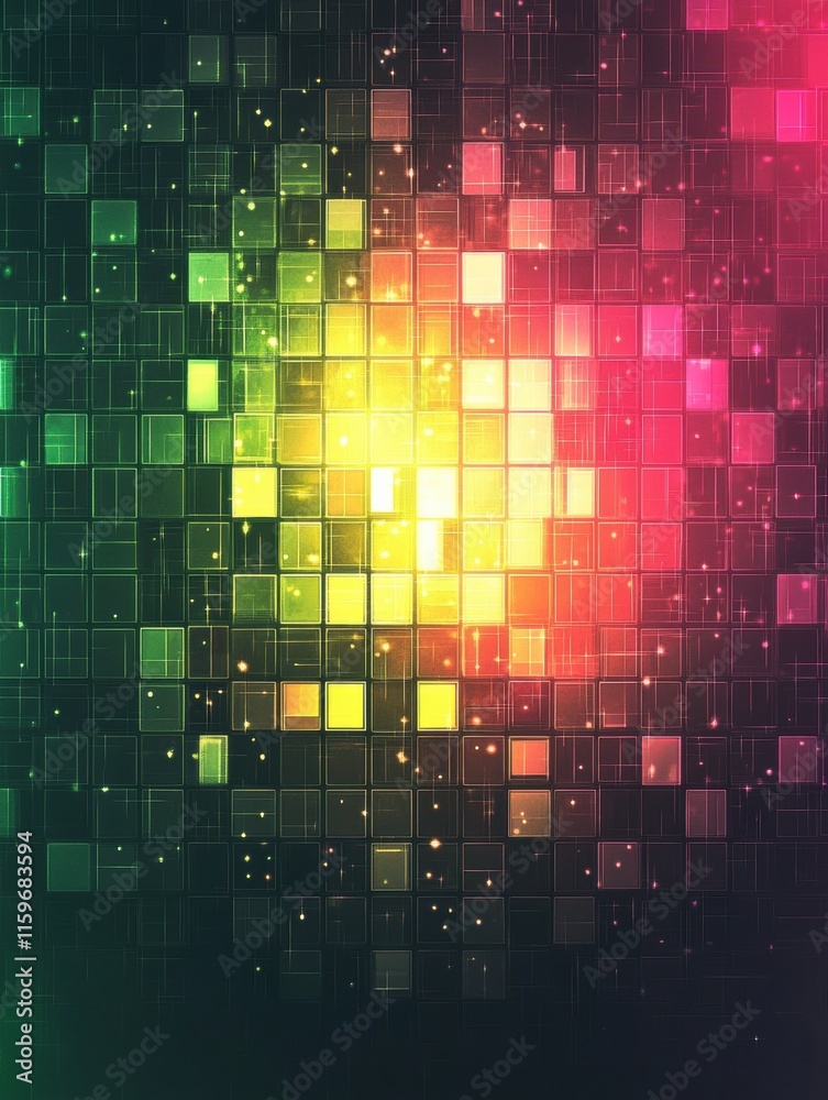 Leinwandbilder glowing mosaic design featuring vibrant pixelated elements in various color shades. generative ai