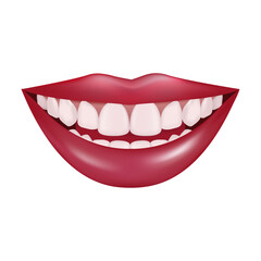 Beautiful smiling mouth with healthy teeth isolated on white. Healthy smile. Dentistry, dental treatment, whitening, orthodontics