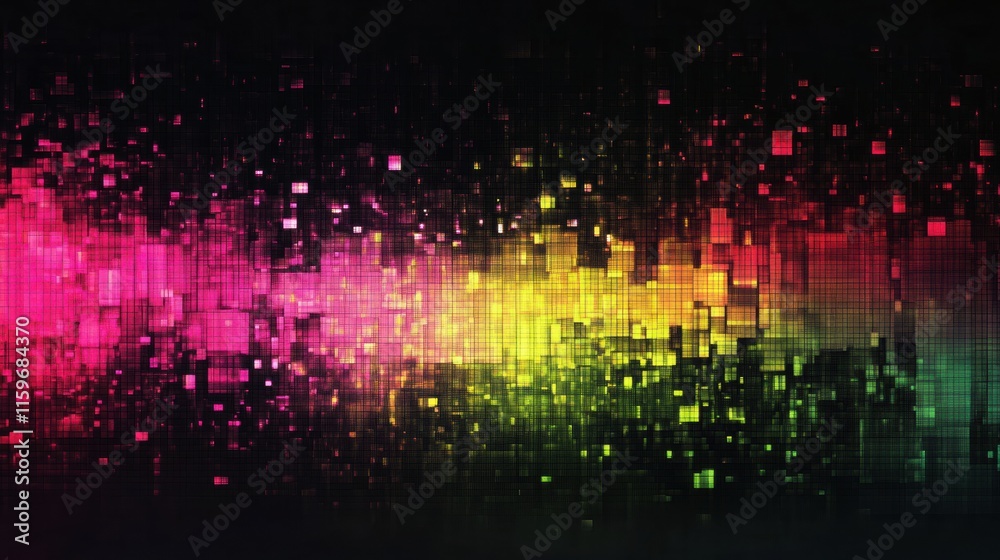 Poster Glowing abstract mosaic featuring pixelated elements in vibrant colors showcasing dynamic digital energy and creativity. Generative AI