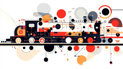 The train of particles. The silhouette of a train composed of dots and circles. Vector illustration.