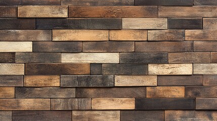 A textured wall made of varying shades of brown wooden planks, showcasing a rustic and warm aesthetic.