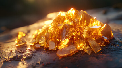 Small Heap of Amber Resin in Golden Hues