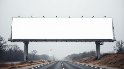 Empty billboard on the highway with a large white area, ideal for custom advertisements and banner promotions.