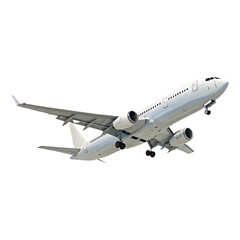 Obraz premium Travel concept white commercial airplane in dynamic ascent isolated on Transparent Background