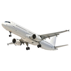 Obraz premium Travel concept white commercial airplane in dynamic ascent isolated on Transparent Background