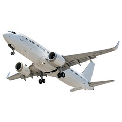 Obraz premium Travel concept white commercial airplane in dynamic ascent isolated on Transparent Background