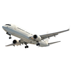 Obraz premium Travel concept white commercial airplane in dynamic ascent isolated on Transparent Background