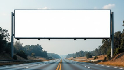 Empty billboard on the highway with a large white area, ideal for custom advertisements and banner promotions.