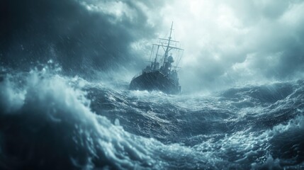 Obraz premium Ships Navigating Through Stormy Waters at Sea