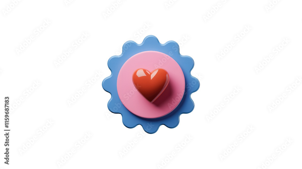 Poster a 3d rendering of a red heart on a pink and blue circular gear. background removed