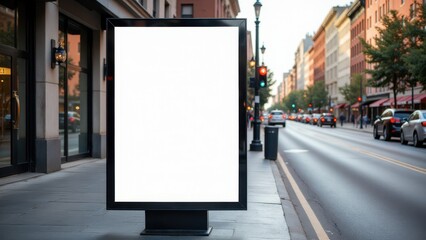 Empty sidewalk billboard mockup in an urban setting, perfect for displaying custom advertisements and banner promotions.