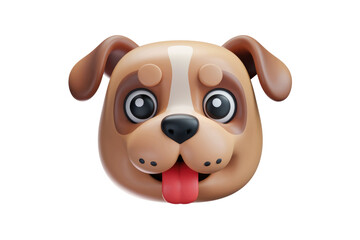 Adorable 3D cartoon dog head, happy expression, big eyes, brown fur, tongue out. background removed
