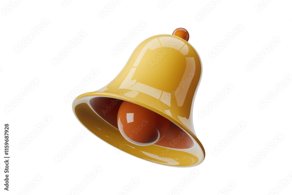 Fototapete a 3d render of a shiny yellow bell with an orange clapper, ideal for notification icons. background 