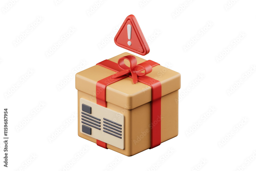 Fototapete a gift box with a warning sign on top, indicating a problem with the delivery. background removed