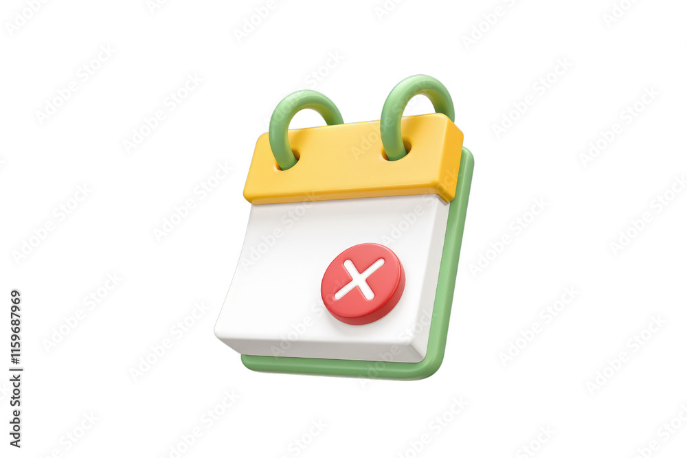 Fototapete 3D render of a cute calendar icon with a red 'X' marking cancellation or deletion. background removed