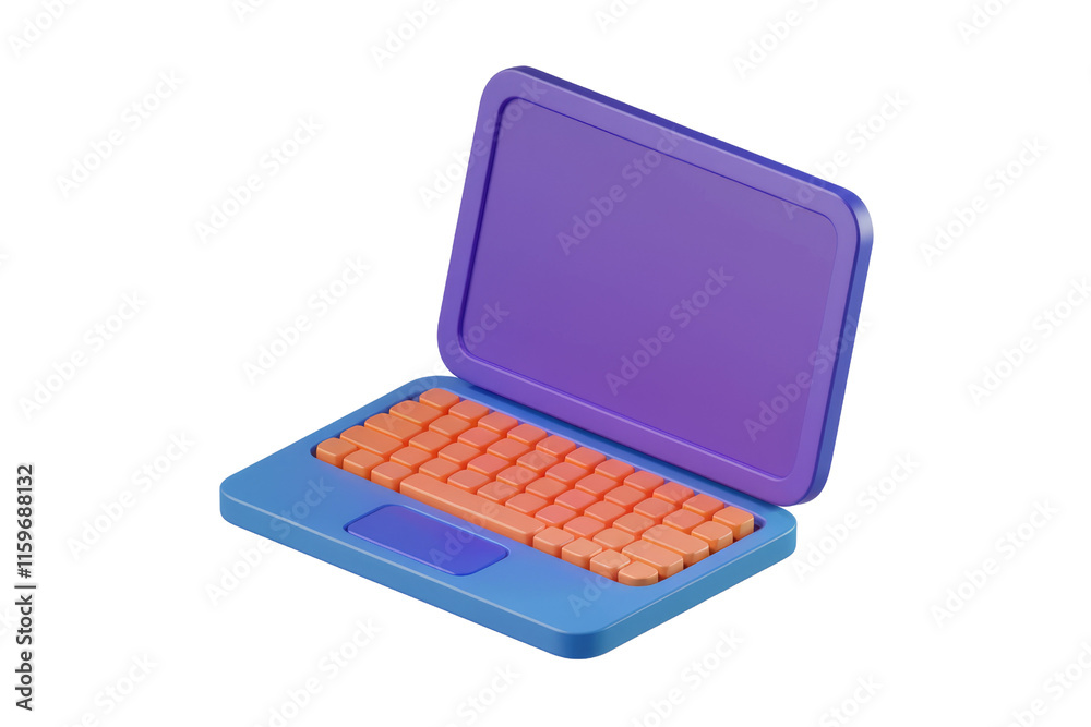 Poster A 3D rendered isometric view of a colorful laptop with a blank screen, ideal for presentations or showcasing technology. background removed