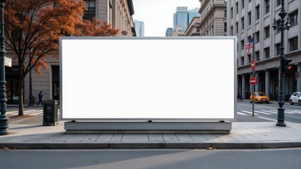 Street-side billboard with a blank white display area, perfect for custom banner ads and promotional material.