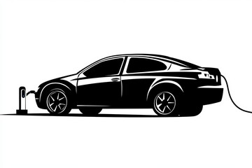 Fototapeta premium simple vector image of a electric vehicle plugged into a charging station