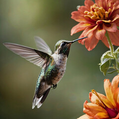 Fototapeta premium Hummingbird at pink flower