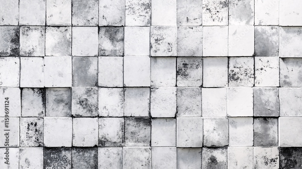 Aufkleber abstract pattern of weathered white and gray tiles in a grid layout, creating a rustic and textured 