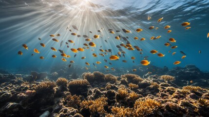 Fototapeta premium Vibrant Underwater Landscape with Coral Reef and Fish