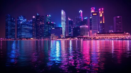 Fototapeta premium Vibrant Urban Skyline Illuminated at Night