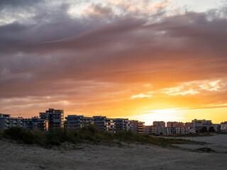 Photo of the town of Laredo at sunset from the beach. Cantabrian Sea. Cantabria. North. Spain