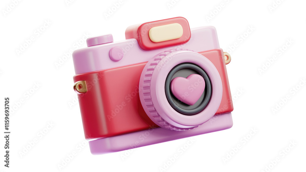 Aufkleber a cute 3d render of a pink and red camera with a heart in the lens. background removed