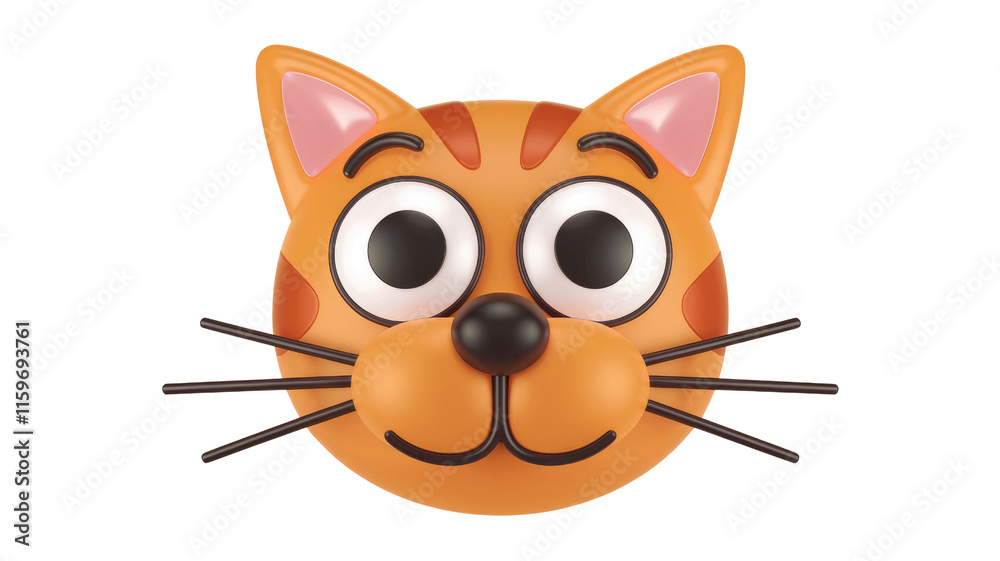 Poster adorable 3d render of a cartoon ginger cat face with big eyes and whiskers. background removed