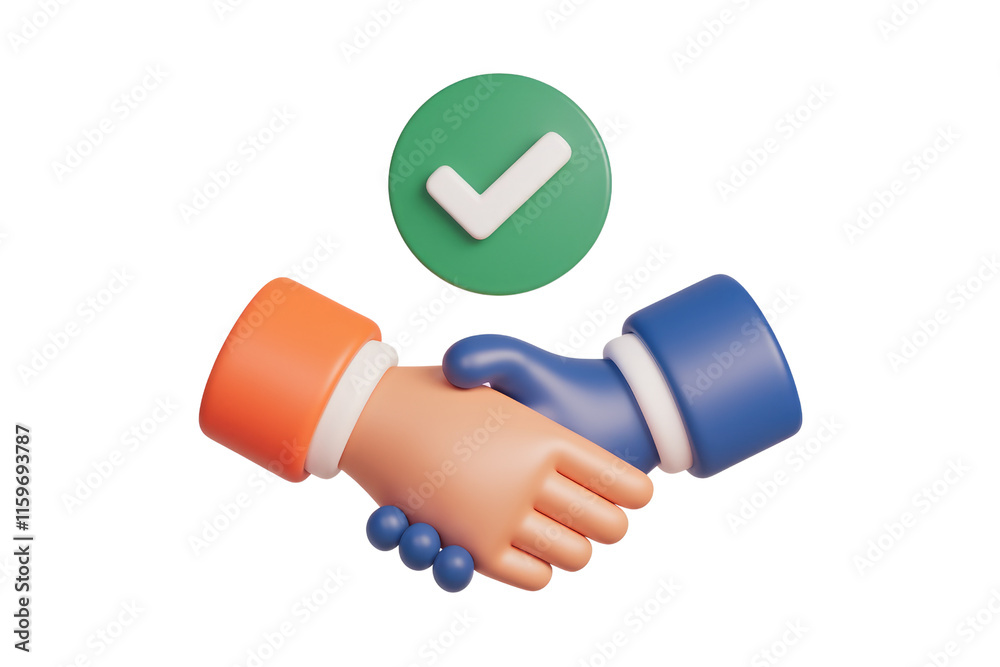 Poster 3d render of a successful business handshake with a green checkmark, symbolizing a deal. background 