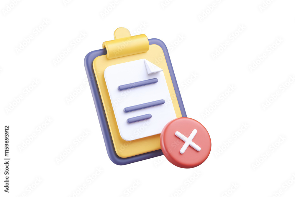 Aufkleber 3D render of a clipboard with a rejected document, indicating a failed task or error. background removed