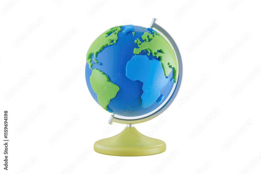 Aufkleber a 3d rendered image of a simple cartoon globe, showcasing continents in green and blue. background r