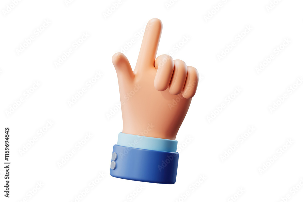 Poster Cartoon hand with index finger pointing up, 3D render, isolated on transparent background. background removed