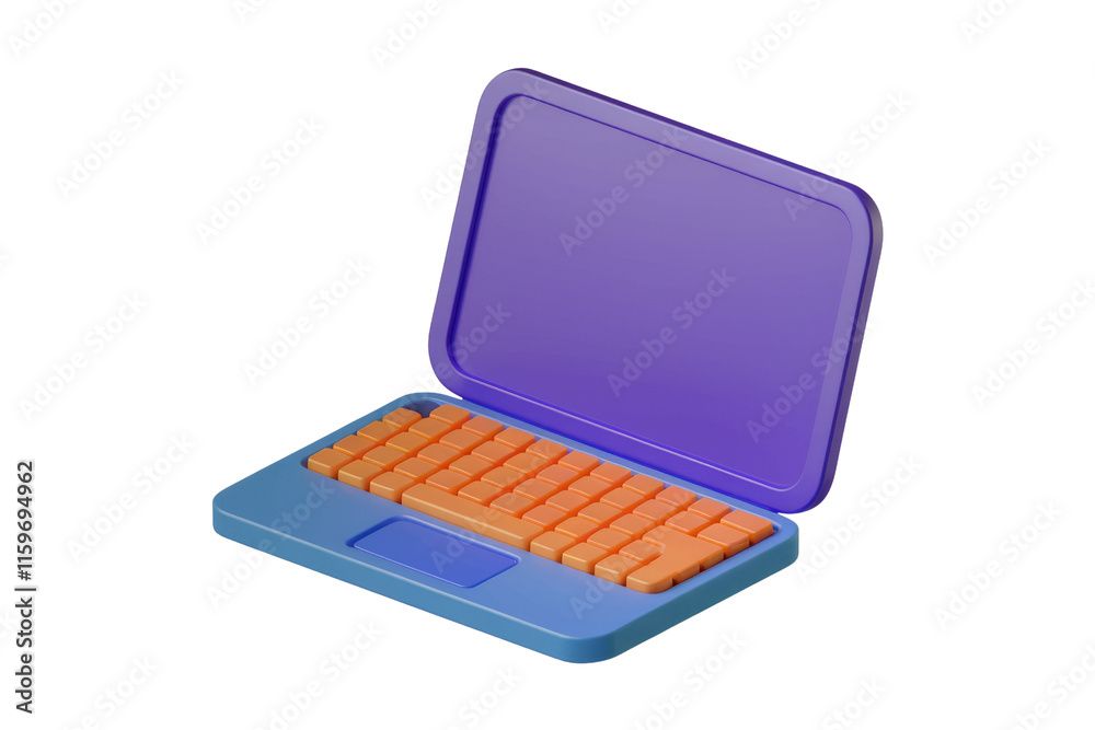 Aufkleber a vibrant 3d-rendered isometric laptop with an orange keyboard and purple screen. background removed