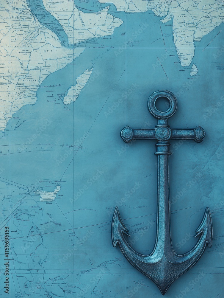Fototapete Explore maritime navigation with an anchor and nautical map design featuring plenty of copy space for your text needs. Generative AI