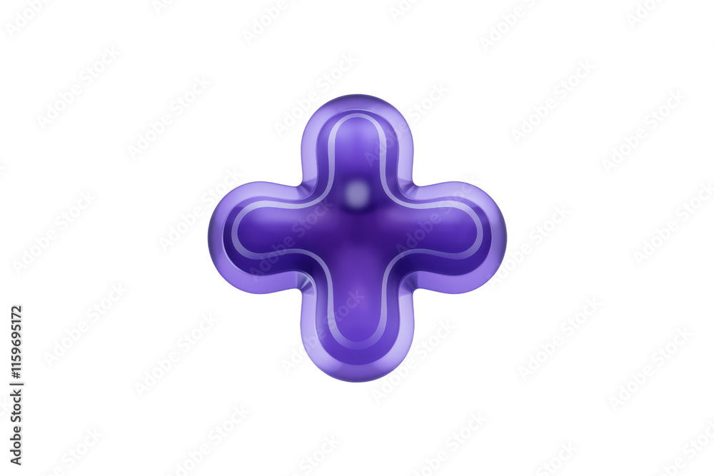 Aufkleber a purple plus sign, 3d rendered, with a glossy finish and rounded edges. background removed