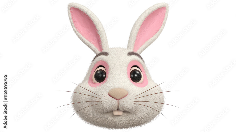 Aufkleber adorable 3d rendering of a white rabbit's face with pink ears and cheeks. background removed